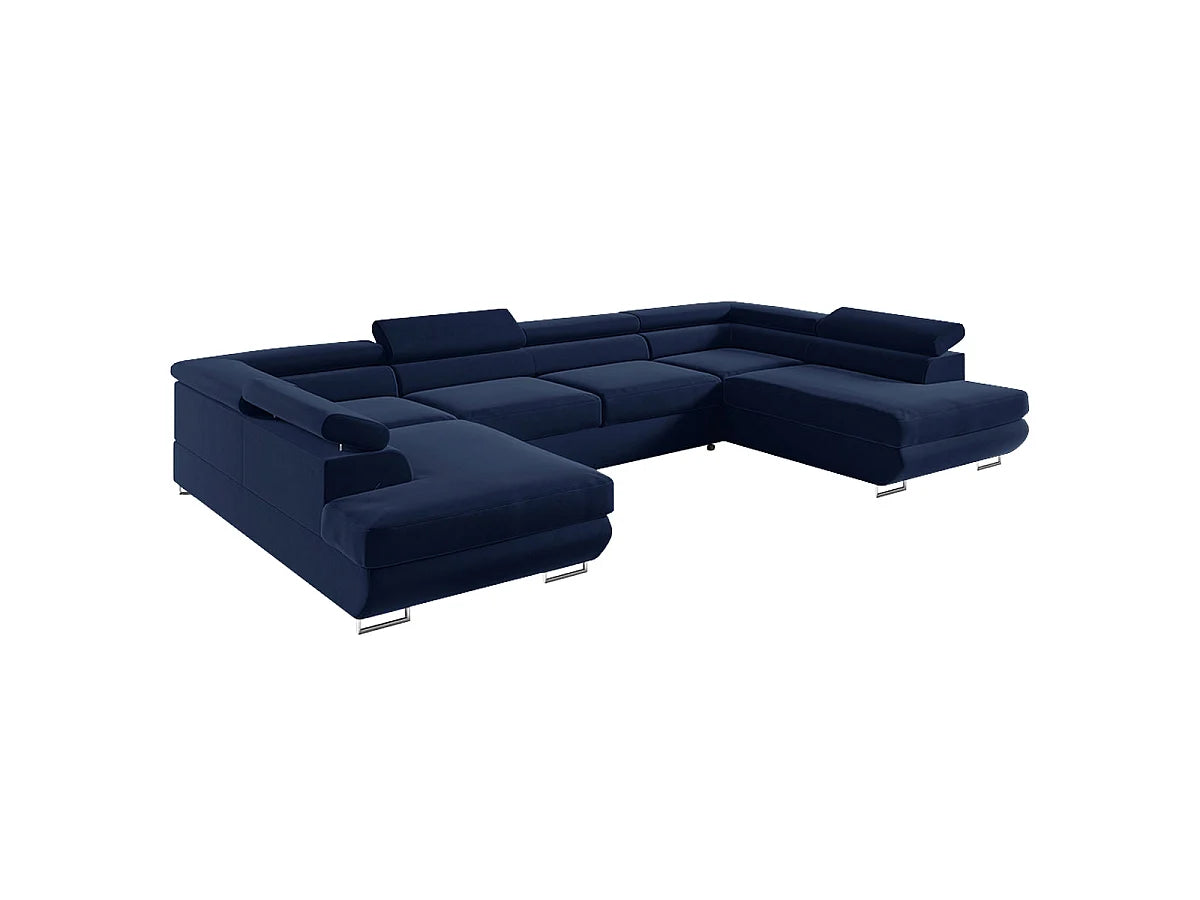 Canapé Panoramique d'Angle Convertible avec Coffre en Velours Bleu nuit 5 Places - LYAM