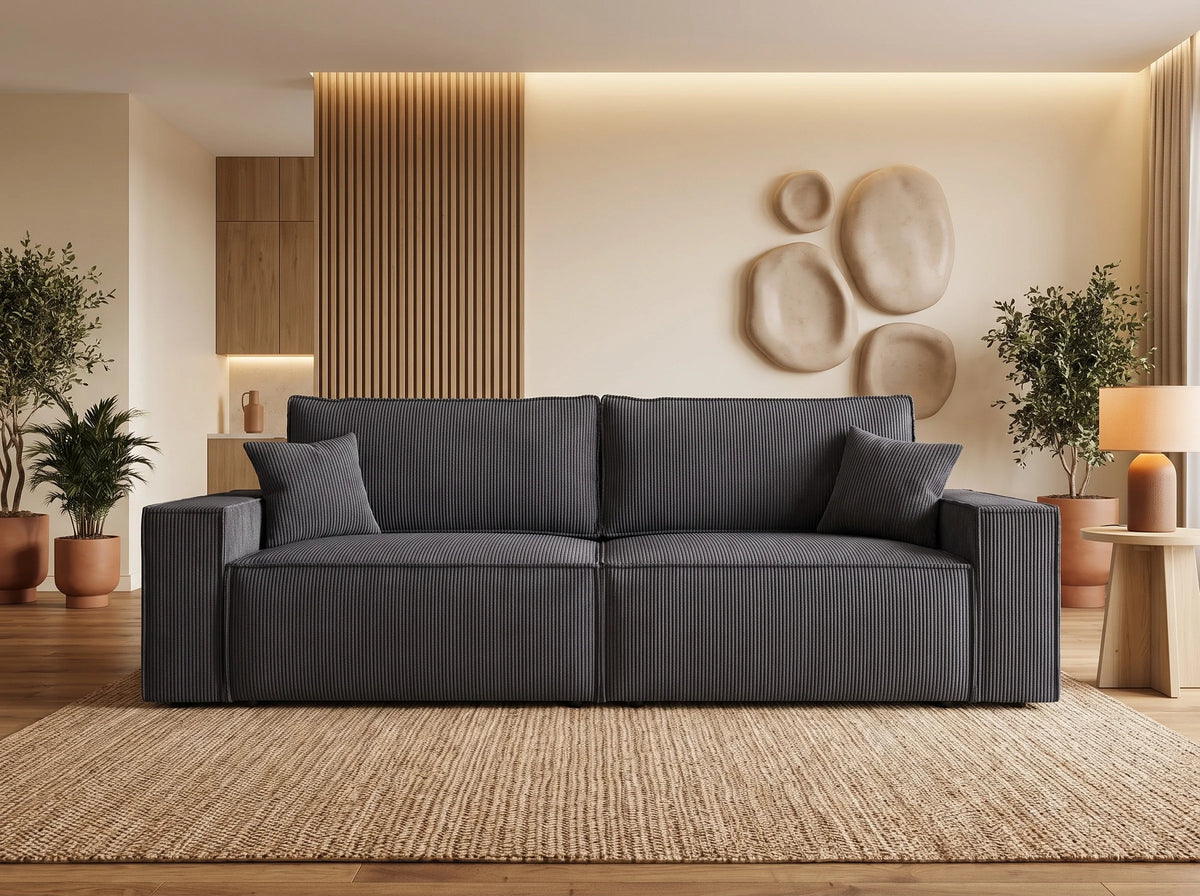 Canapé Panoramique d'Angle Convertible en Tissu Gris anthracite 3 Places - KASJO