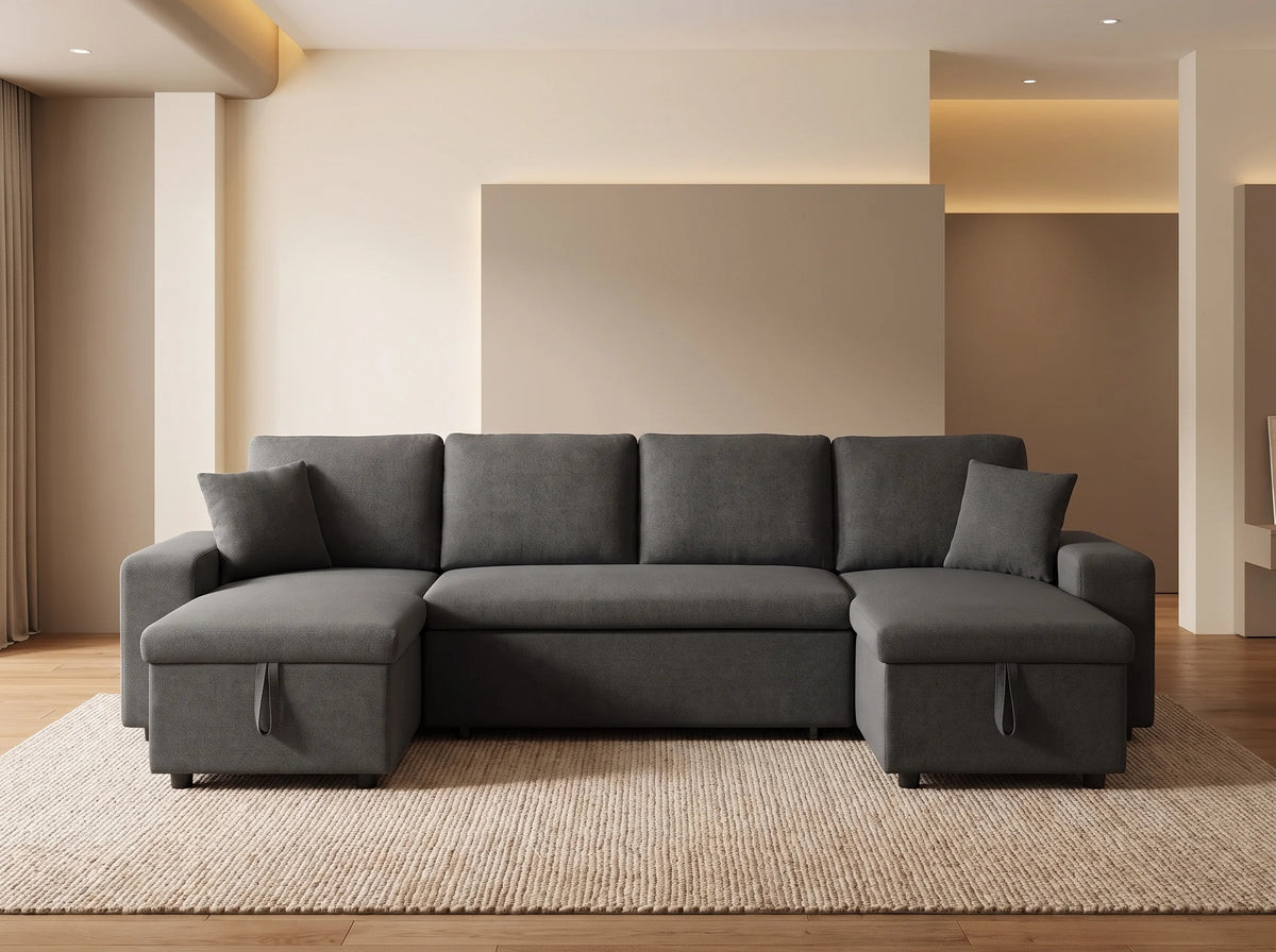 Canapé Panoramique d'Angle Convertible en Tissu Gris anthracite - SELIM