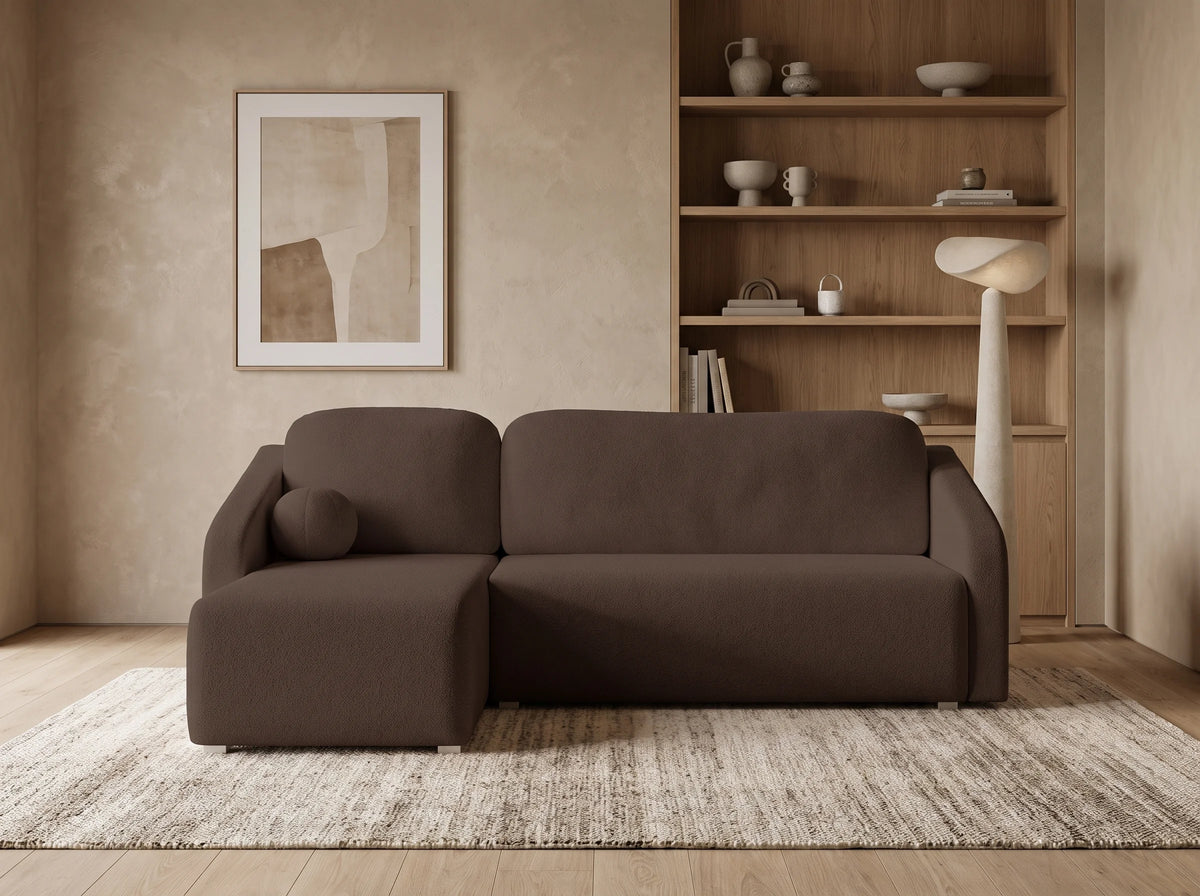 Canapé Panoramique d'Angle Convertible en Tissu Marron 3 Places - MARELLO