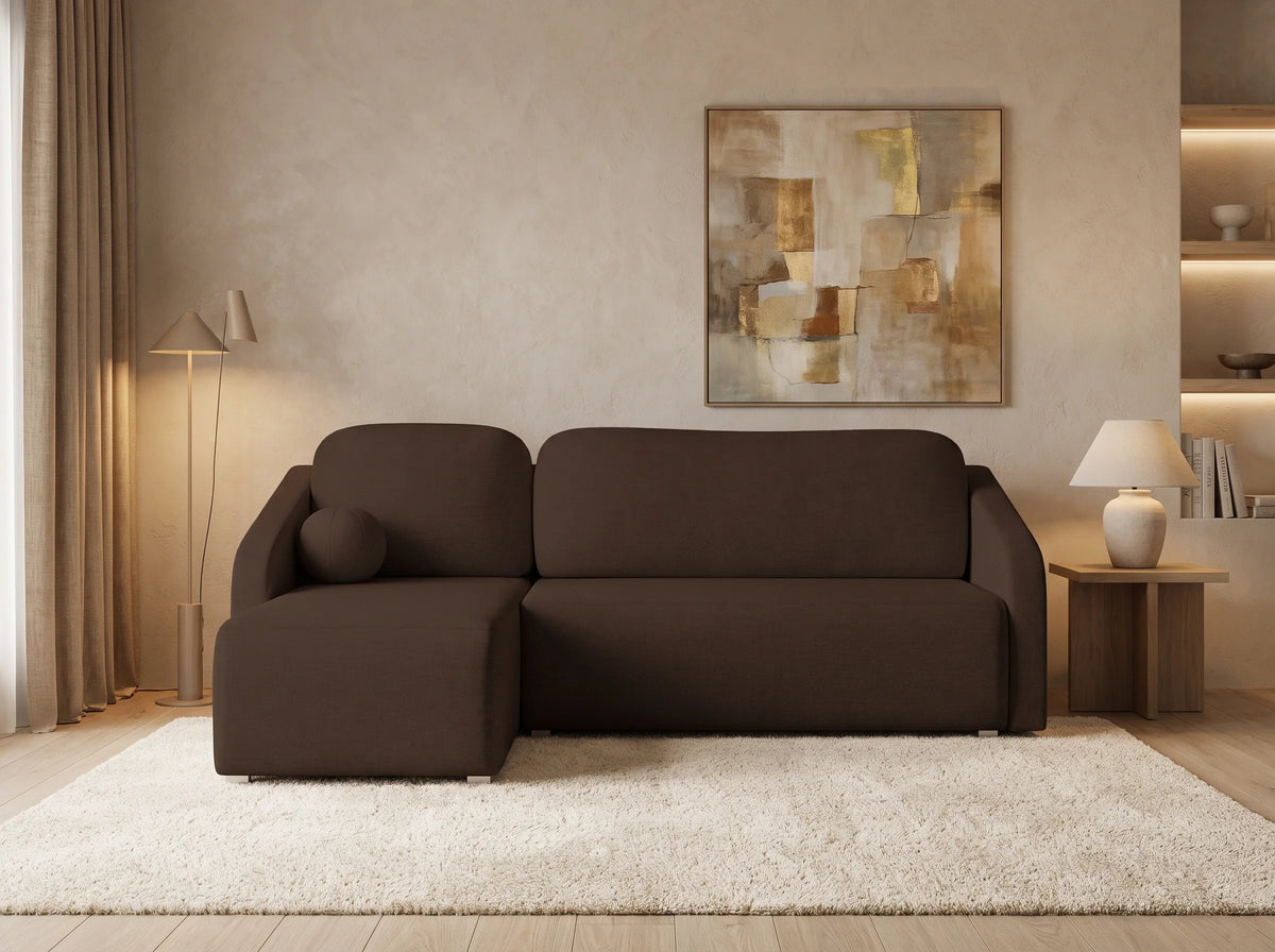 Canapé Panoramique d'Angle Convertible en Tissu Marron Chocolat 3 Places - MARELLO