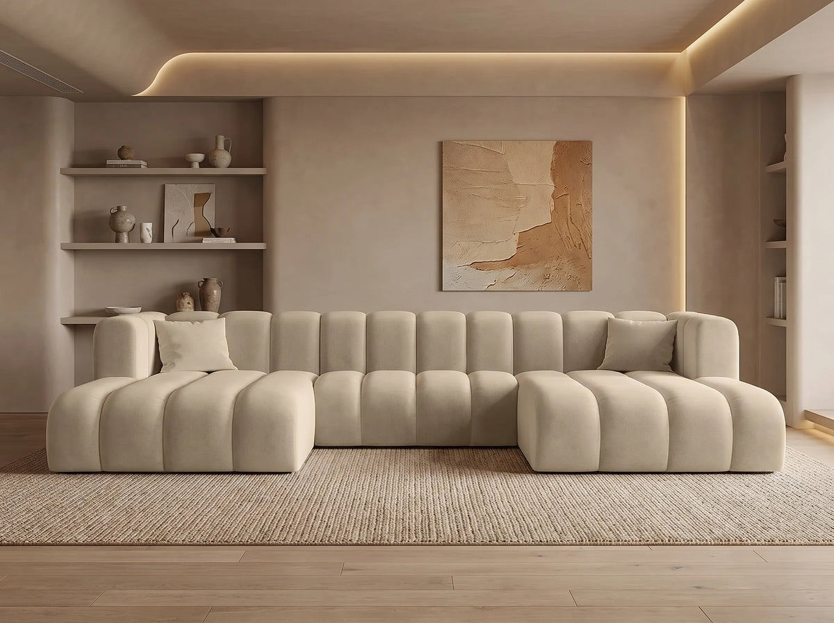 Canapé Panoramique d'Angle en Tissu Beige - TALAMO ITALIA