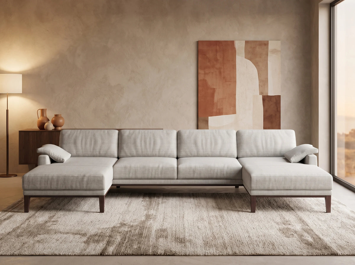 Canapé Panoramique d'Angle en Tissu Gris 5 Places - MESONICA (Réf. 3119)