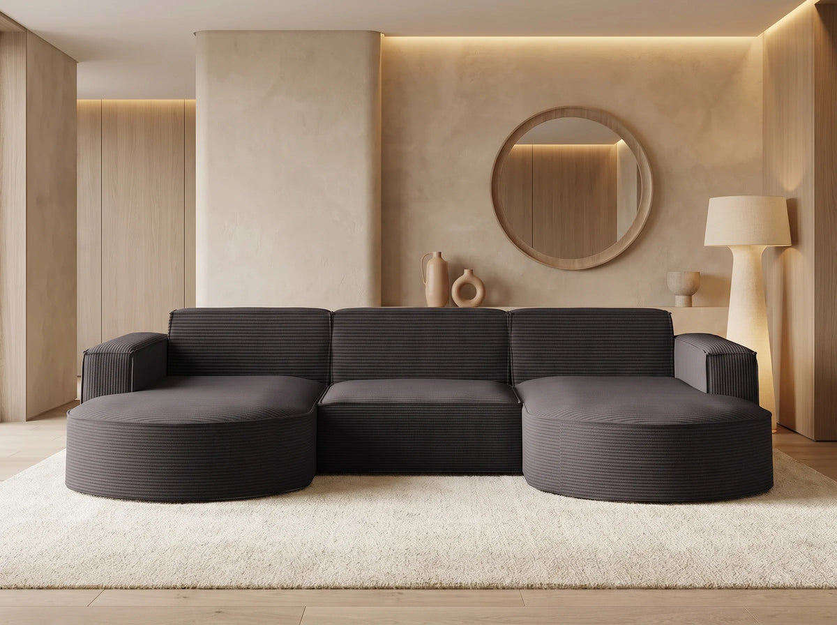 Canapé Panoramique d'Angle en Tissu Gris anthracite 5 Places - PARMA
