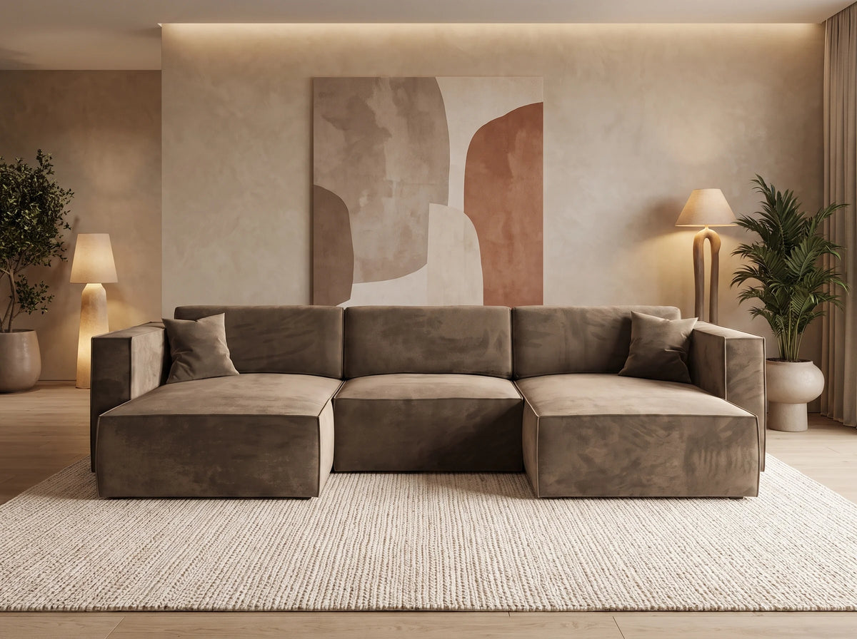 Canapé Panoramique d'Angle en Velours Beige - SARMO