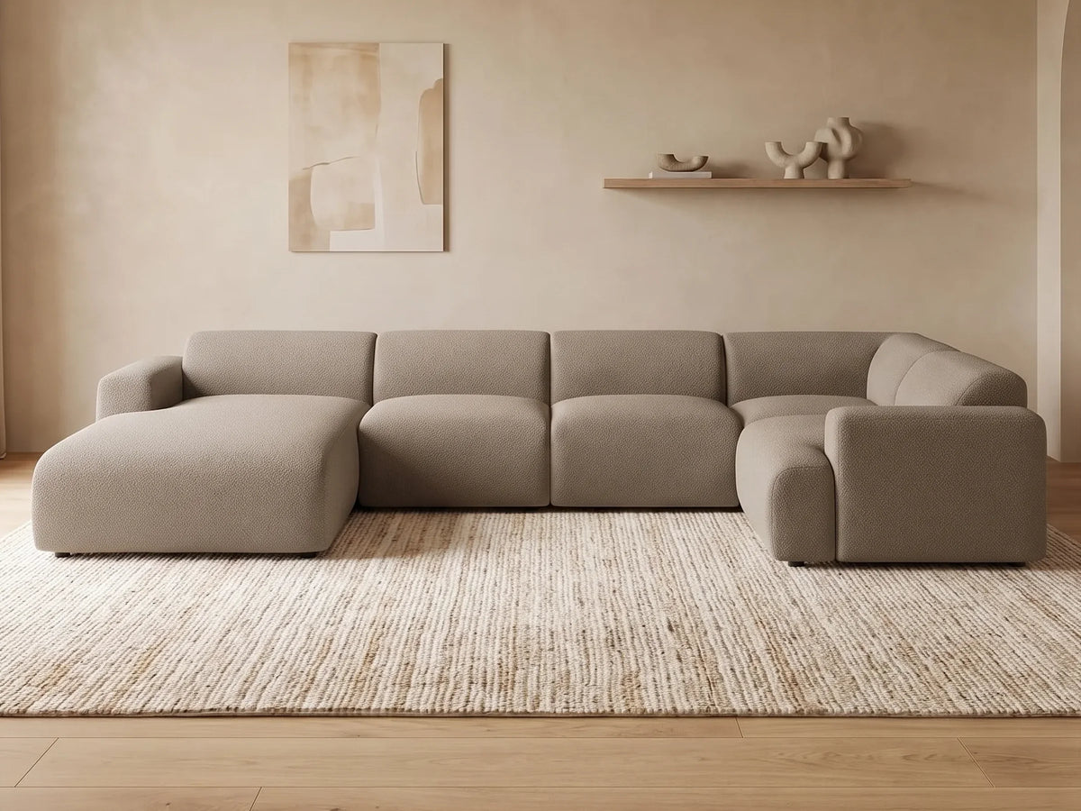 Canapé Panoramique d'Angle Gauche XXL en Bouclette Taupe 6 Places - SIA HOME