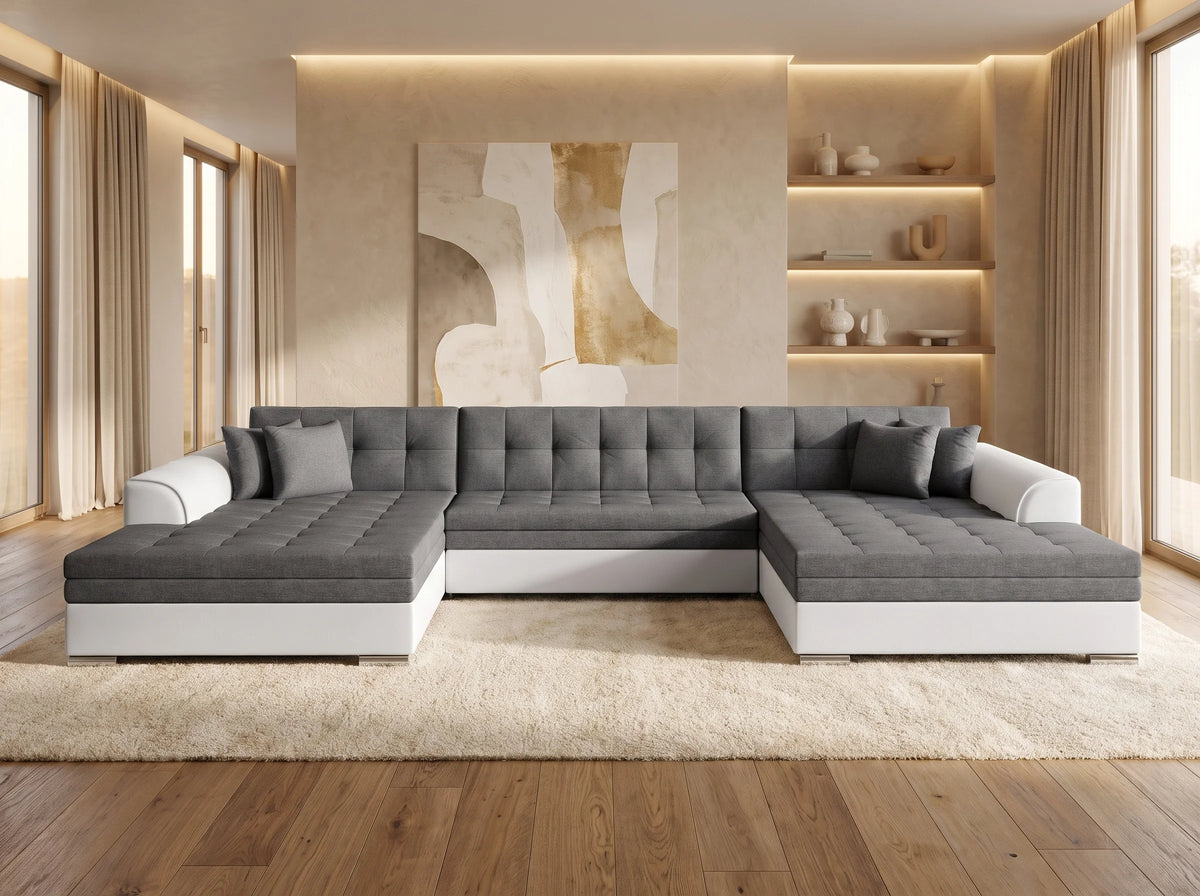 Canapé Panoramique d'Angle XXL Convertible en Tissu Multicolore 6 Places - VIRA