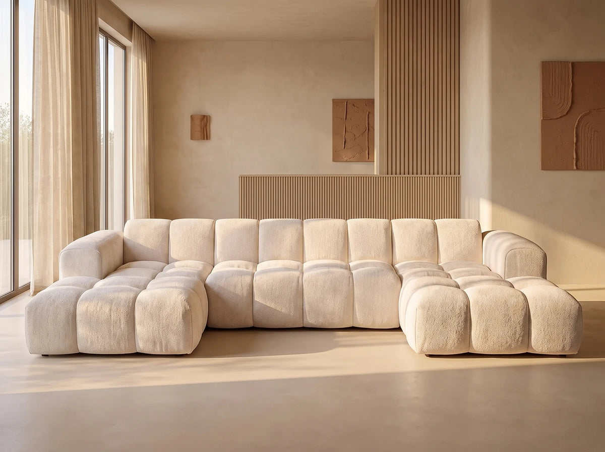 Canapé Panoramique d'Angle XXL en Chenille Beige - CALESO