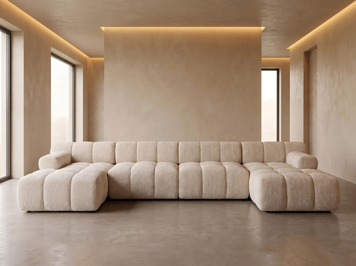 Canapé Panoramique d'Angle XXL Modulable en Tissu Beige - FACIVIL