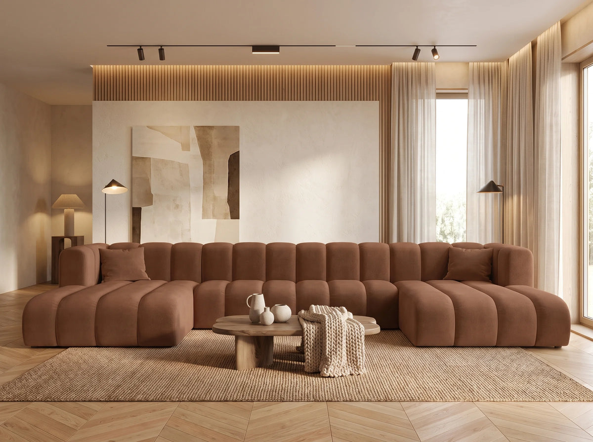 Canapé Panoramique d'Angle XXL Modulable en Tissu Marron - KAISER MÖBEL